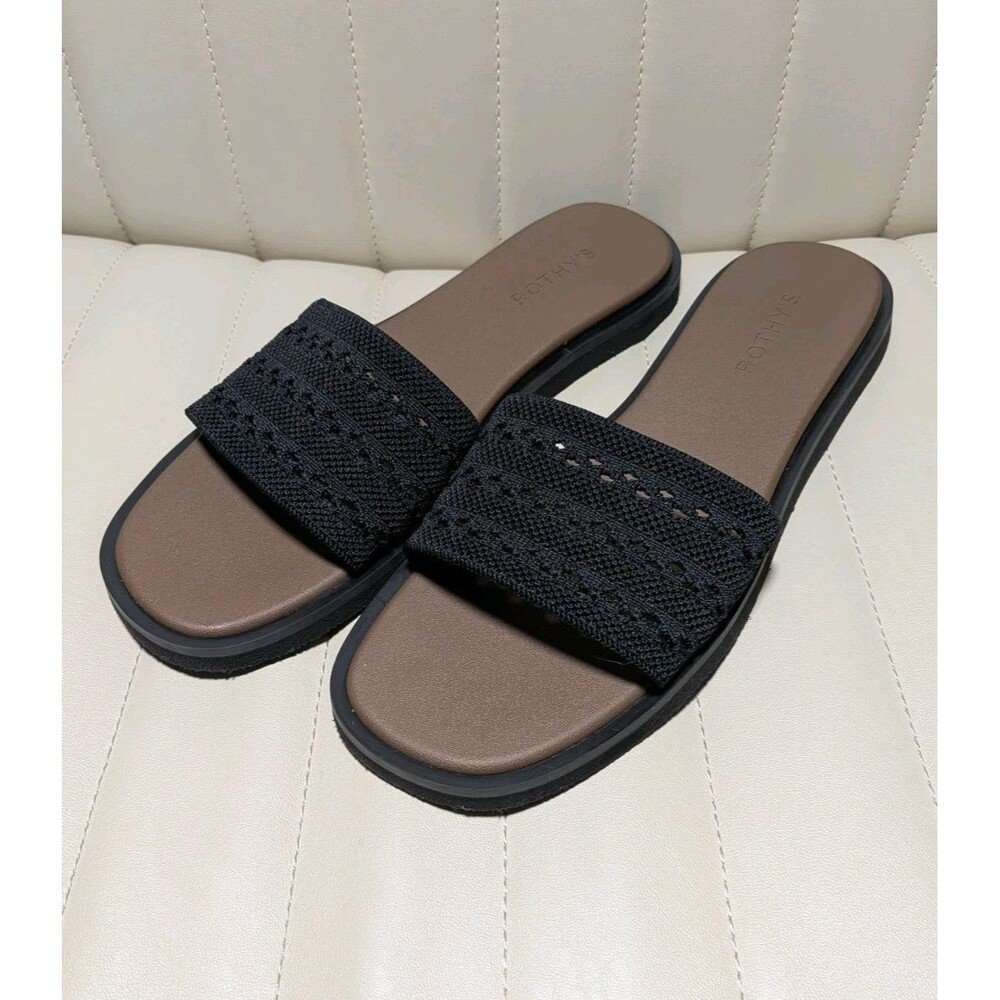 Rothy's Slide Sandal Black Crochet Size 11 Womens Summer